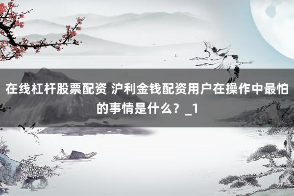 在线杠杆股票配资 沪利金钱配资用户在操作中最怕的事情是什么？_1