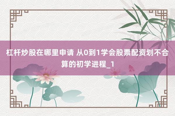 杠杆炒股在哪里申请 从0到1学会股票配资划不合算的初学进程_1