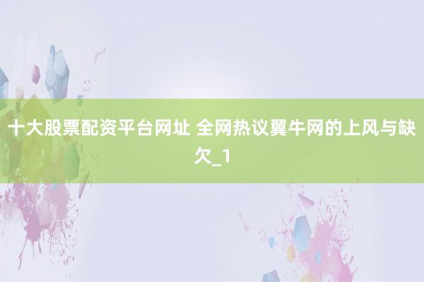 十大股票配资平台网址 全网热议翼牛网的上风与缺欠_1